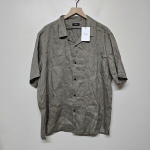 Theory Mens Baltic Precise 100% Linen Short Sleeve Button Down Shirt Wasabi‎ XXL